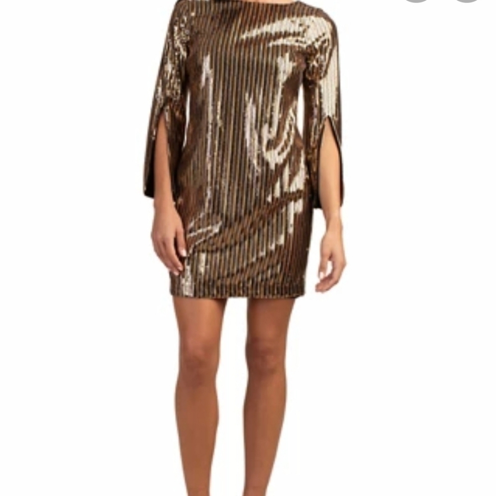 NWT Trina Trina Turk Womens Y2K Sequin Metallic dress sz 2